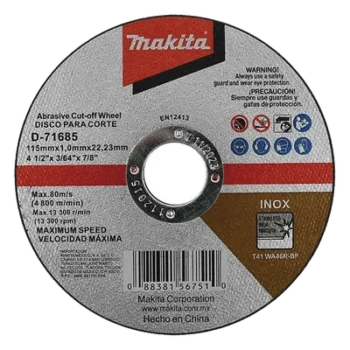 Disco de Corte / 4-1/2 pulg (115 mm) / Inox y Acero / Eje 7/8 pulg (22.23 mm) / Velocidad Máxima 4,800 RPM / 80 m/s