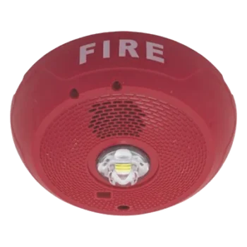 Sirena con Estrobo LED / 2 Hilos / Techo / 24 Vcd / Candela Seleccionable hasta 177 cd / Puntos de Prueba DVM / Color Rojo