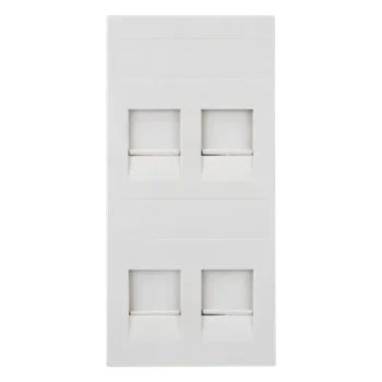 Placa Plana de Voz y Datos con Guardapolvo / 4 Puertos Keystone / Color Blanco / 108 x 52 mm / 5 mm Profundidad / Compatible Cajas Pavimento