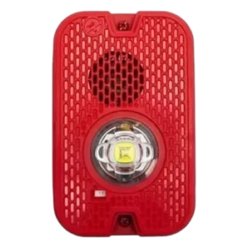 Sirena Estroboscópica LED / 2 Hilos / Montaje en Pared / 16 a 24 Vcd / Candela Seleccionable / Exterior / Rojo
