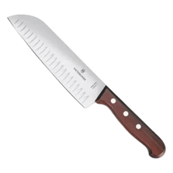 Cuchillo Santoku / Hoja 17 cm / Filo con Alvéolos / Mango de Pino Modificado / 0.103 kg / Fabricación Suiza