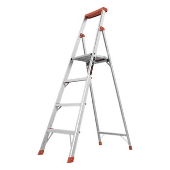 Escalera de Aluminio / 4 Peldaños / 1.8 m (5.9 ft) / Plataforma con Bandeja / Diseño Compacto