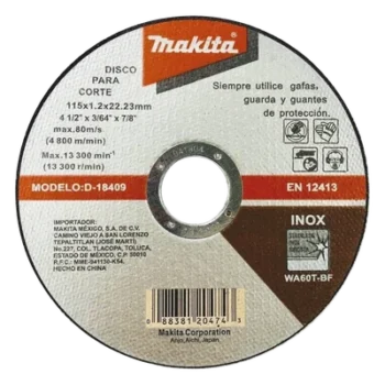 Disco de Corte / Acero Inoxidable / 115 mm (4-1/2') / Eje 7/8' / Espesor 1.2 mm