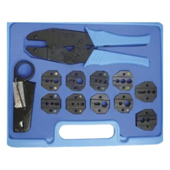 Kit de Herramientas para Conectores Coaxiales / 10 Muelas Intercambiables / Pinzas con Trinquete / Desforradoras Ajustables / Rango 0.042-0.429 in