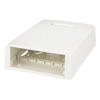 Caja de Montaje en Superficie / 12 Puertos Mini-Com / Almacenamiento 24 m (78.7 ft) de Fibra / ABS RoHS / 120 x 46.1 x 170.1 mm