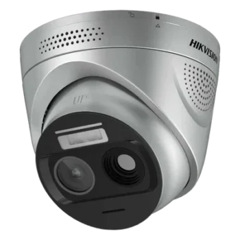 Cámara IP Turret / Detección Térmica de Incendios / 4 Megapíxel Óptico + 1 Megapíxel Térmico / Doble Espectro / Alcance de Llama 30 m (98.4 ft) / IP67 / -20 a 550 °C