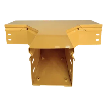 Charola T Horizontal para Fibra Óptica / Aluminio 4" x 4" / Radio de Curvatura 8" / Recubrimiento Epóxico Amarillo / Incluye Tapa y Accesorios