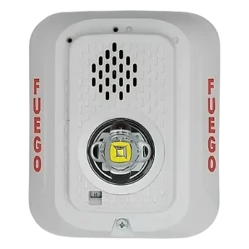 Sirena con Estrobo LED / 2 Hilos / Montaje en Pared / 24 Vcd / Candela Seleccionable / Texto en Español
