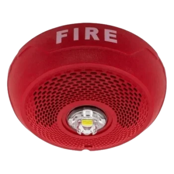 Bocina con Lámpara Estroboscópica LED / Montaje en Techo / Lente Rojo / Candela Seleccionable / 25-70.7 VRMS / 1/4-2 W