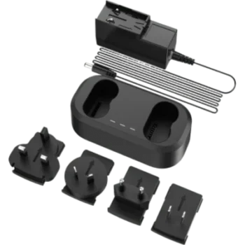 Cargador de Baterías Dual / Carga Simultánea de 2 Baterías / Entrada AC 100~240 V / Salida DC 20 V / Indicador LED Triple / 4 Adaptadores Internacionales