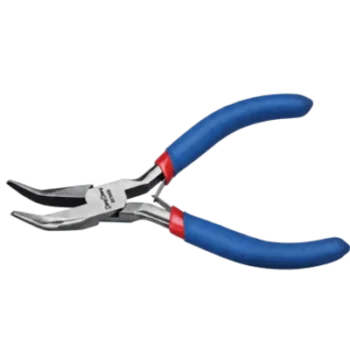 Pinza de Punta Curvada / 5 Pulgadas / Mango Ergonómico Bicolor / Acero al Carbono / Resorte de Retorno Integrado