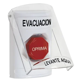 Botón de Evacuación / Tapa Protectora Policarbonato / Restablecimiento con Llave / Uso Interior y Exterior / Compatible UL, cUL y ADA