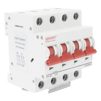 Protector Termomagnético DC / 4 Polos / 16 A / 1000 Vcc / Curva C / 6 kA / Montaje Riel DIN