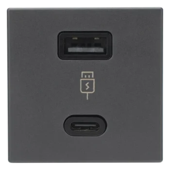 Módulo de Carga USB Doble / 30W PD+QuickCharge / USB-A + USB-C / 45x45 mm / Grafito