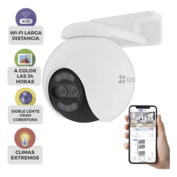Cámara PT IP / 4K Ultra HD / Panorámica 360° / Visión Nocturna Color 30 m (98.4 ft) / Lente Dual / Wi-Fi / IP65