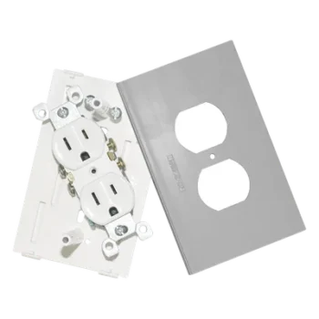 Contacto eléctrico doble, soporte y tapa color aluminio, para canaleta TEK100-A y mini columna THMICG