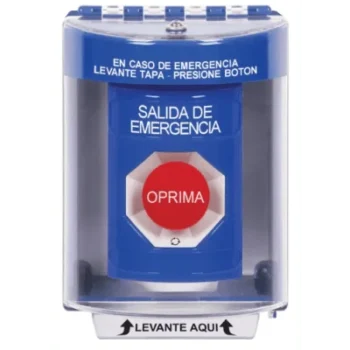 Botón Multipropósito de Superficie / Texto Salida de Emergencia en Español / Relevadores Dobles Forma C / Tapa de Policarbonato / Llave para Restablecer / Interior/Exterior