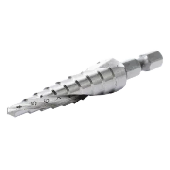 Broca escalonada espiral de hss 4-12 mm, zanco de 1/4" hexagonal, blister con una pieza.
