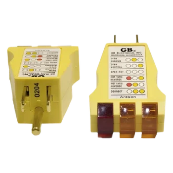 Probador de Fase. Verificador de Correcta Polarización de Fase y Neutro a Tierra en Color Amarillo. para 120 Vca