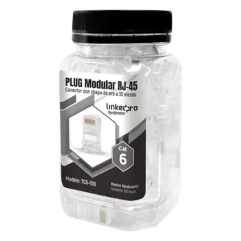 Plug Modular RJ45 / Cat6 / Sin Blindaje / 23AWG / Chapado Oro 30 Micras / 100 Piezas
