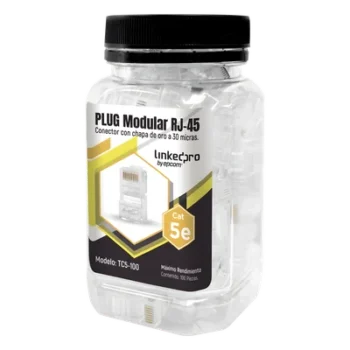 Bote de 100 Conectores RJ45 Cat5e / Sin Blindaje / Chapado Oro 30 Micras / 24 AWG / TIA-568B.2