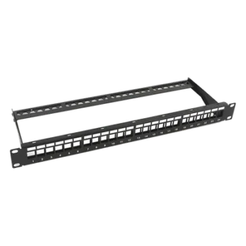 Patch Panel / 24 Puertos / 1U Rack / Acero al Carbono / Barra Organizadora / 19"