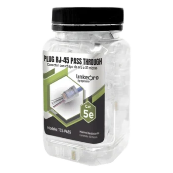 Plug Pass Through RJ45 Cat5e / Sin Blindaje / Chapado Oro 30 Micras / Calibre 24AWG / 100 Piezas