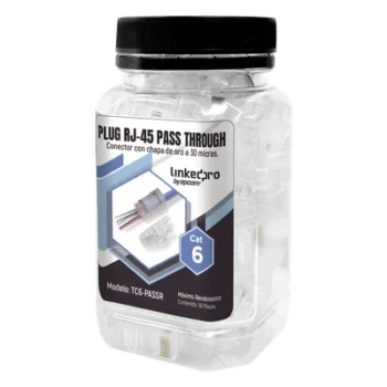 Plugs Pass Through / RJ45 Cat6 / Sin Blindaje / Alivio de Tensión / Chapado Oro 30 Micras / 50 Piezas