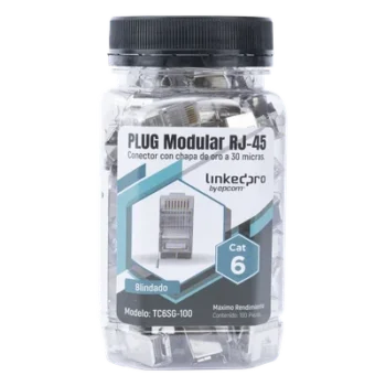 Plug Modular RJ45 / Cat6 Blindado / Pin de Tierra / Chapado Oro 30 Micras / 23 AWG / 100 Piezas
