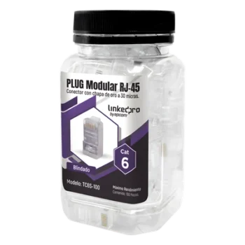 Plug Modular RJ45 / Cat6 Blindado / Chapado Oro 30µ / 23AWG / Sin Pin Tierra / 100 Piezas