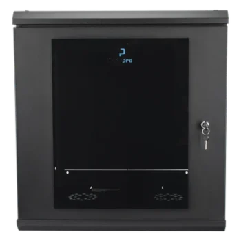 Gabinete Rack de Pared / 12 Unidades / 19 Pulgadas / Carga 100 kg / Vidrio Templado / Acero Calibre 18 / Ventilación Superior 120 mm