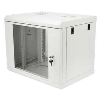 Gabinete de Pared 9U / Rack 19" / Cristal Templado / Profundidad 479.5 mm / Carga 80 kg / Acero Reforzado