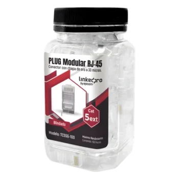 Plug Modular RJ45 Cat5e Blindado / 100 Piezas / Chapado Oro 30μ / Pin Tierra / 24AWG