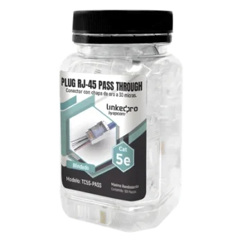 Bote de Plugs Pass Through RJ45 / Cat5e Blindado / Chapado Oro 30 Micras / 24AWG / 100 Piezas