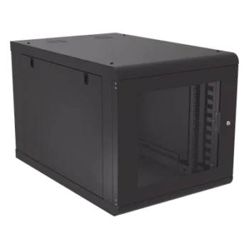 Gabinete de Pared 12U / Profundidad Ajustable 930 mm / Acero Reforzado ANSI/TIA / Carga 100 kg / Cristal Templado / 4 Postes Ajustables