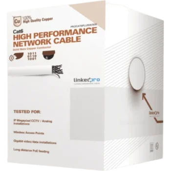 Cable de Red UTP / Cat6+ / Calibre 23 AWG / 152 m (500 ft) / 250 MHz / Gigabit Ethernet / Interior PVC CM / Blanco