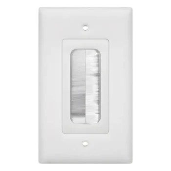 Placa de Pared Pasa Cable / Tipo Cepillo / 1 Puerto / Montaje Vertical / Cerdas Antipolvo / Color Blanco
