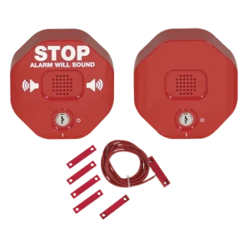 Alarma de Puerta Multifunción / Sirena 95/105 dB / Bocina Remota / Puertas Dobles / Uso Interior / Señal de Alto Visible / Programable 30 seg, 3 min o Indefinido