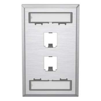 Placa de Pared Vertical / Acero Inoxidable Grado 304 / 2 Puertos Mini-Com / 2.75 x 4.5 in / Espacios para Etiquetas