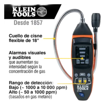 Detector de Fugas de Gas Combustible / 50-10,000 ppm / Sensor Electroquímico / Cuello Flexible 18'' (1.5 ft) / Alarma 85 dB