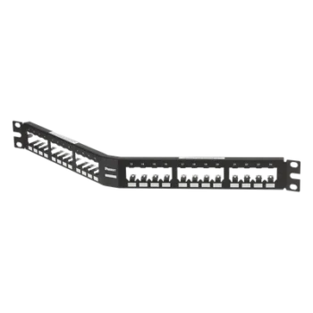 Panel de Parcheo Modular / Angulado / Blindado / 24 Puertos / 1UR / Acero Inoxidable