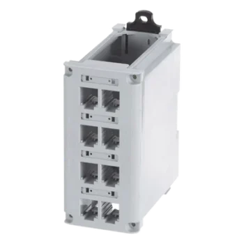 Panel de Parcheo Modular / Riel DIN 35 mm / 8 Puertos Mini-Com / UL94V-0 / -10 a 60°C / Gris