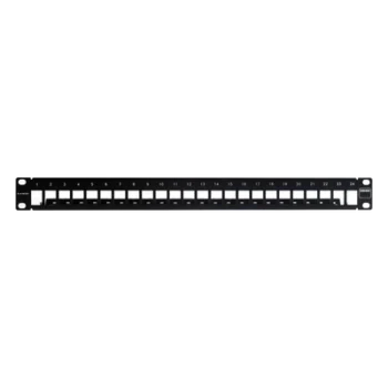 Patch Panel Blindado Modular de 24 Puertos / Plano / 1UR / 19" / Acero de Alta Resistencia / 44.5mm (1.75")
