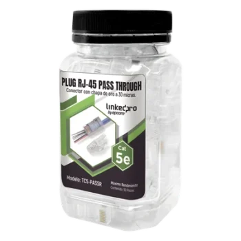 Plugs Pass-Through RJ45 / Cat5e / Sin Blindaje / Alivio de Tensión Integrado / Chapado Oro 30 Micras / 24 AWG / TIA-568B.2