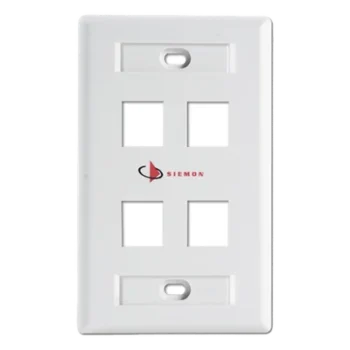 Placa de Pared Keystone / 4 Salidas / Montaje Frontal o Trasero / Hasta 6 Puertos / Color Blanco