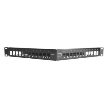 Patch Panel / 24 Puertos Modulares / Diseño Angulado / Blindado / 1UR / 19"
