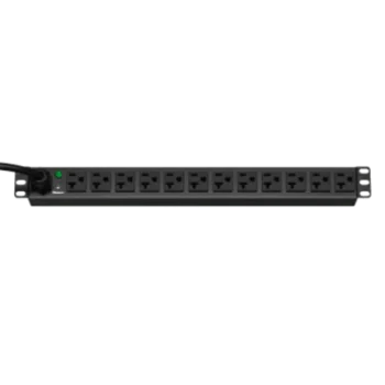 PDU ES2P Básico para Distribución de Energía, Enchufe de Entrada NEMA 5-15P, Con 12 Contactos NEMA 5-20R, Instalación Horizontal de 19in, 1UR, 15 Amp, 120 Vca
