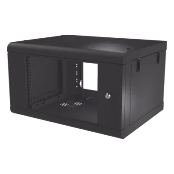 Gabinete de Pared de 6U con Puerta de Cristal Templado, 479.5 mm de Profundidad, Rack de 19'', Acero Reforzado Color Negro.
