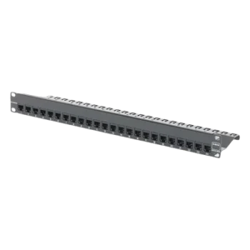 Patch Panel / Blindado / 24 Puertos / Modular Vacío / Plano / 1UR / Cat 6A / Acero 18 Gauge