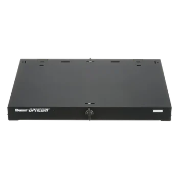 Panel de Distribución de Fibra Óptica, Acepta 3 Placas FAP o FMP, Bandeja Deslizable e Inclinable Hacia Abajo, Hasta 72 Fibras, Color Negro, 1UR
